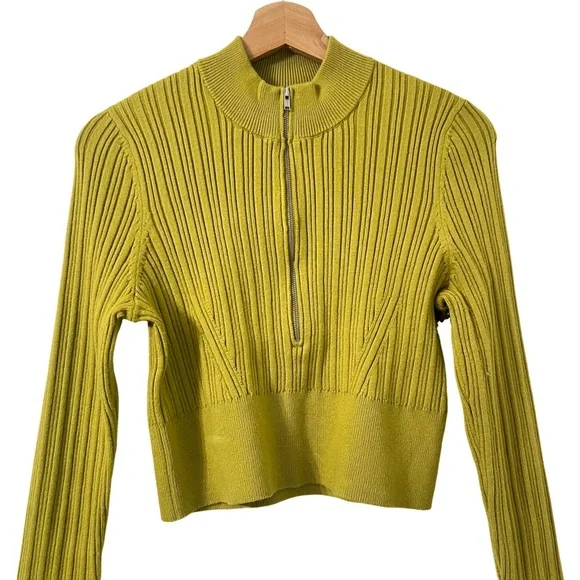 🛑SOLD ANTHROPOLOGIE MAUVE Leila Half Zip Sweater in Lime Green - Picture 4 of 9